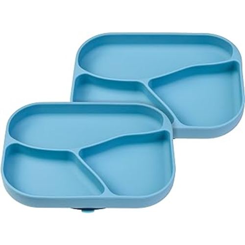 NumNum Silicone Toddler Suction Plates for Baby - 100% Food Grade Divided Plate w/Easy Release Tab, BPA Free & Dishwasher Safe - Non-Slip Dishes for High Top, Dining Table - 2 Pack, 2 Blue