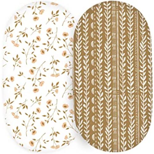 Bassinet Sheets for Baby Girl Boy 2 Pack, Soft Jersey Knit Bassinet Fitted Sheets Universal for Oval, Rectangle or Hourglass Bassinet Mattress, Retro Brown Flower