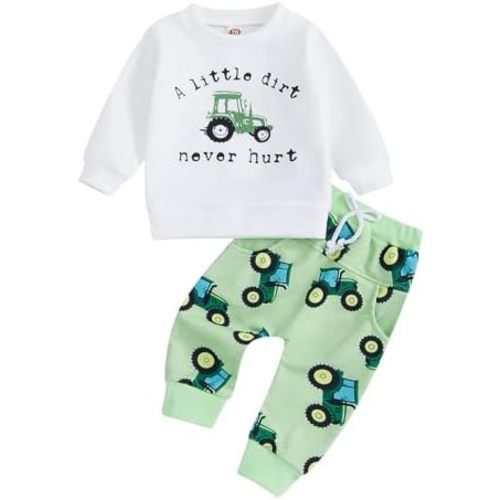 Toddler Baby Boys Tractor Clothes Letter Truck Print Farm Sweatshirt Long Jogger Pants Baby Shower Coming Home Outfit