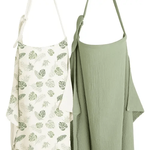 Konssy 2-Pack Muslin Nursing Cover Up for Breastfeeding Moms with Rigid Hoop, 100% Cotton, Lightweight & Breathable Breastfeeding Cover, Adjustable & Comfort