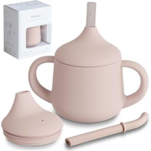 Moonkie Silicone Baby Sippy Cups | 3 Stages Training Cup Straw Cup for Infants Toddlers and Kid | 4 oz 1Pack