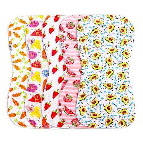 KiddyStar 5 Pack Organic Cotton Baby Burp Cloths – 3 Layer, 21"x10" Large, Ultra Soft & Absorbent Burping Rags for Newborns – Infant Towels for Milk Spit Up