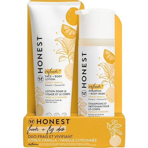 The Honest Company 2-in-1 Cleansing Shampoo + Body Wash and Face + Body Lotion Bundle | Gentle for Baby | Naturally Derived | Citrus Vanilla Refresh, 18.5 fl oz