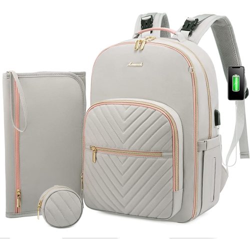 Diaper Bag Backpack, LOVEVOOK Quilted Baby Bag with Changing Pad & Pacifier Holder,Travel Diaper Bags with USB Charging Port