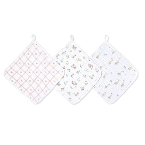 aden + anais Essentials Washcloth 3-Pack, Super Soft 100% Cotton Muslin, Gentle on Skin, 3 Absorbent 11x11 Layers, Softer with Every Use, Perfect for Babies, Infants, Toddlers, Country Floral