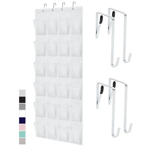 Gorilla Grip Slip Resistant Breathable Space Saving Mesh Large 24 Pocket Shoe Organizer, Up to 40 Pounds, Over the Door, Sturdy Closet Storage Rack Hangs on Closets for Shoes, Sneakers, White