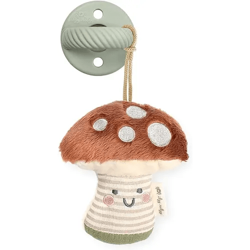 Itzy Ritzy Pacifier and Lovey Set; Detachable Plush Mushroom and Coordinating Green Silicone Pacifier; Ideal for Ages 0 Months and Up, Mushroom
