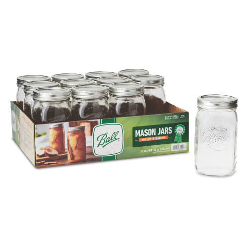 Ball Wide Mouth 32oz Glass Mason Jars, Quart with Lids & Bands for Canning and Crafting, 12 Count