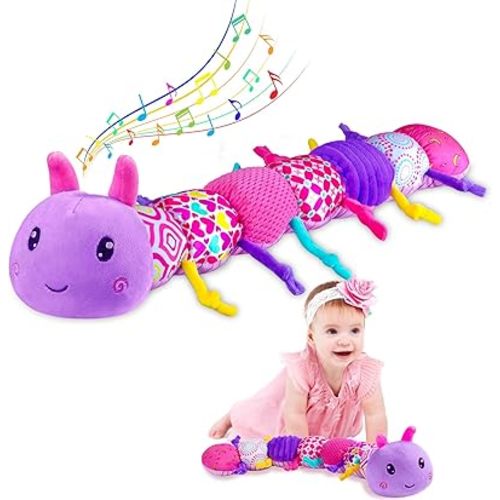 Baby Girl Toys 0-6 Months, Baby Soft Stuffed Animal Toys with Multi Textures,Rattle,Crinkle,Baby Girl Gift, Baby Girl Toys 6 to 12 Months,Infant 3 4 5 7 8 9 Months Old Baby Toys,Caterpillar-Purple