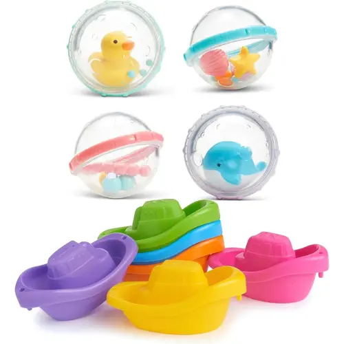Munchkin® Little Boat Train Baby and Toddler Bath Toy, 6 Piece Set & ® Float & Play Bubbles™ Baby and Toddler Bath Toy, 4 Count