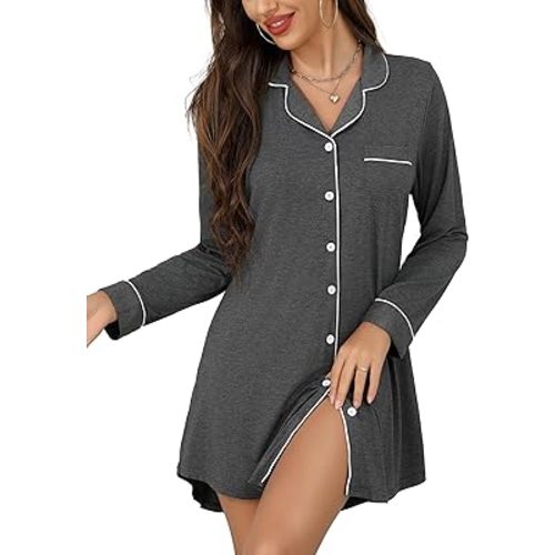 Anjue Pajama Nightgowns for Women Button Down Pajamas Tops Short/Long Sleeve Sleepwear Sleep Shirts Nightdress S-XXL