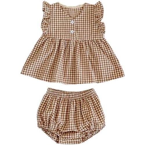 Baby Girls Summer Shorts Sets Infant Plaid Ruffle Sleeveless Tops Bloomer 2PCS Outfits