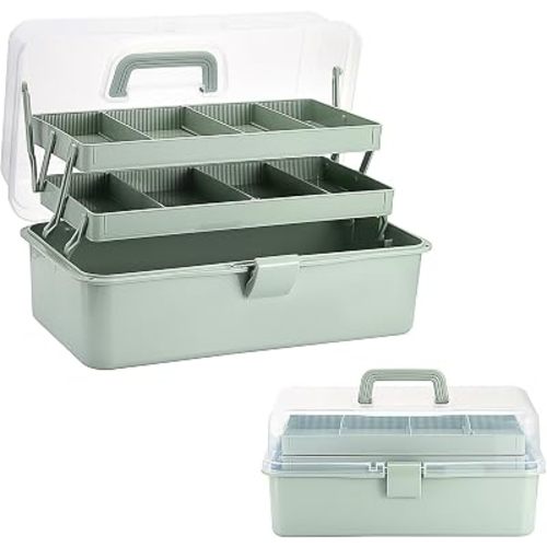 Tackle Box, 16-Inch Extra Large Art Storage Box with 3-Layer Folding Trays, Multipurpose Craft Organizers and Storage w/ Adjustable Dividers, Portable Tool Box for Sewing Supplies,Medicine &Cosmetics