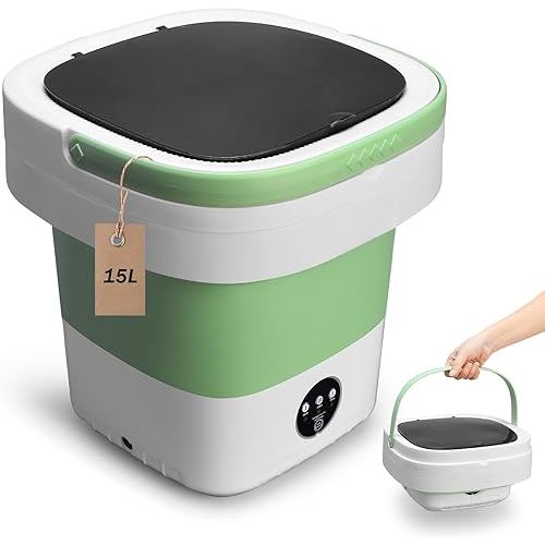 Portable Washing Machine, Mini 15L Foldable Washer and Dryer with 3 Modes Deep Cleaning, Upgraded Small Collapsible Laundry for Travel, Sutiable for Underwear,Baby Clothes,Socks or Other Small Items