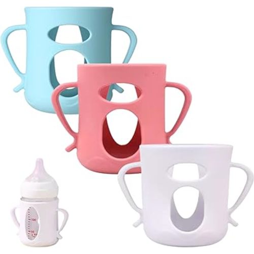 3Pack Silicone Sleeves Compatible with Pigeon Bottles for 5.4oz, Anti Breakage Glass Bottle Holder with Handles, Silicone Bottle Holder for Easy Grip, Quick Install, Easy to Clean