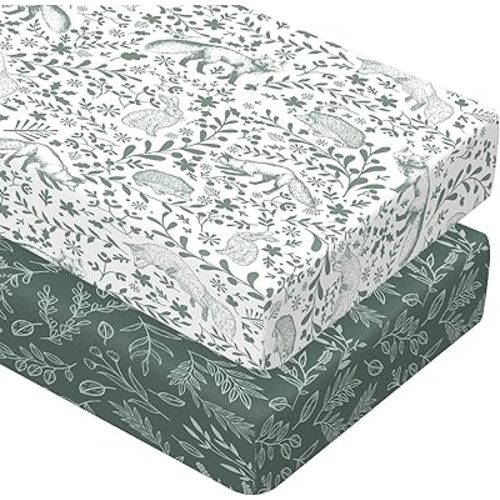 Peryiter 2 Pack Crib Sheets for Girls Boys Coquette Bed Sheet Set Fitted 52'' x 28" for Standard Crib Mattress Stretchable Soft Toddler Aesthetic Nursery Decor(Sage,Green)