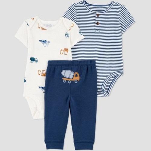 Carter's Just One You® Baby Boys' 3pc Construction Printed Bodysuit Set - Blue 3M