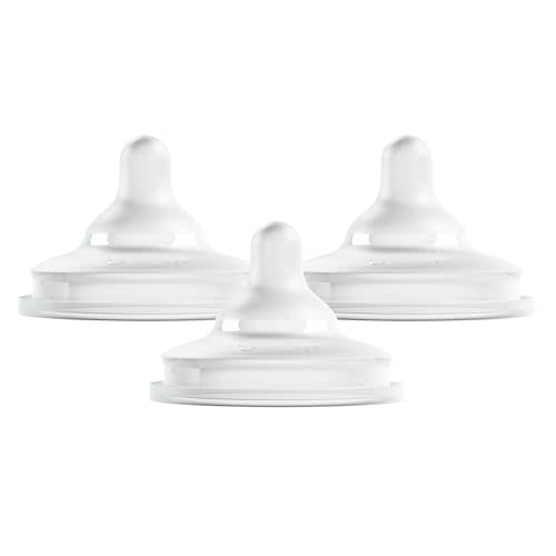 Boon Nursh Curve Silicone Baby Bottle Nipples - Platinum Food-Safe Silicone Bottle Nipples - Preemie Nipples for Baby Bottles - Baby Bottle-Feeding Supplies - 3 Count