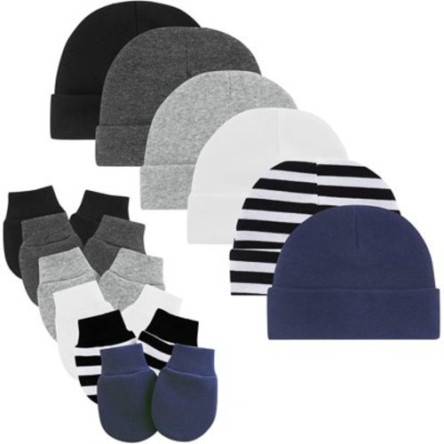 FOREEMME Newborn Baby Boys Hat & Mitt Set, Cotton Beanie Skull Caps for 0-6 Months