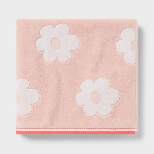 Flower Kids' Bath Towel Pink With Silvadur™ Antimicrobial Technology- Pillowfort™: Cotton Terry, Floral, 50"x27"