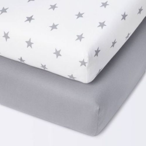 Fitted Mini Crib Jersey Sheet - Cloud Island™ Star/gray 2pk