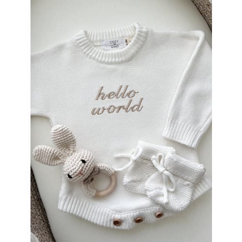 Hello World Embroidered Newborn set -Romper, newborn outfit, going home baby outfit, baby shower gift, baby photography outfit