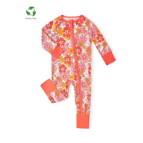 kids' cozy bamboo fiber zip romper floral print - Temu