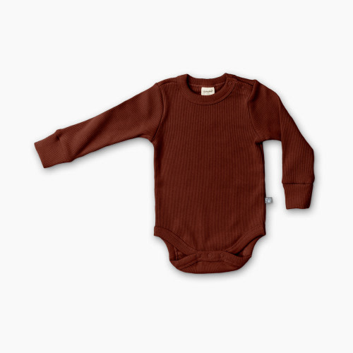 Goumi Kids Organic Rib Knit Long-Sleeve Bodysuit - Redwood, 3-6 M