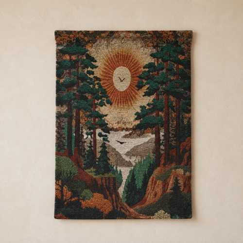 Redwood Sun Canyon Woven Tapestry Wall Hanging - Forest Art Landscape Textile Wall Decor