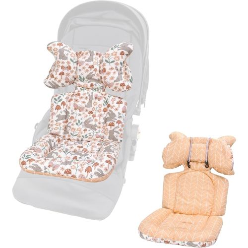Baby Seat Liner for Stroller-Universal Soft & Breathable Stroller Cushion,Detachable Pillow Car Seat Liner,Cotton Baby Stroller Pad(Rabbit+Orange)