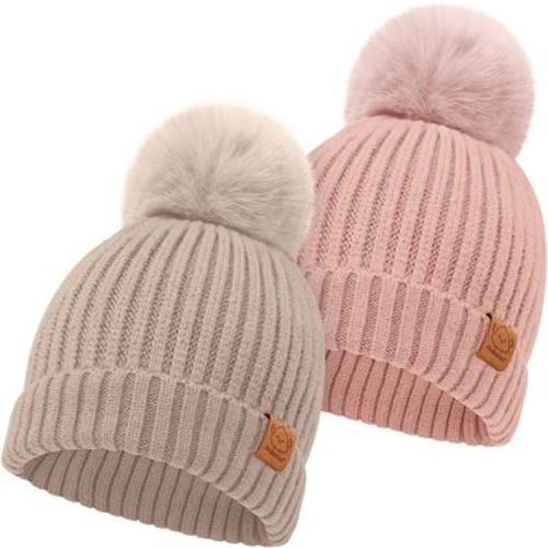KeaBabies 2pk Baby Hats, Baby Beanies, Newborn Hats for Baby Girls, Boys, Baby Winter Hat, 6-36 Months Infant Hat, Color: Fawn