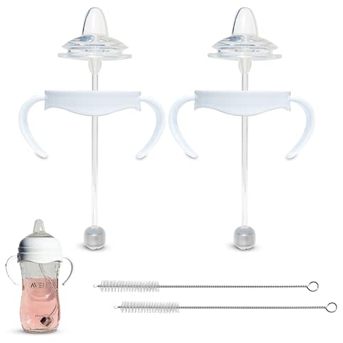 Sippy Cup Conversion Kit for Philips Avent Natural Baby Bottle 2-Count | Soft Silicone Sippy Spout Nipples, Weighted Any Angle Straw Ball, Bottle Handles and Cleaning Brush | 4+ Months (Sippy Spout)
