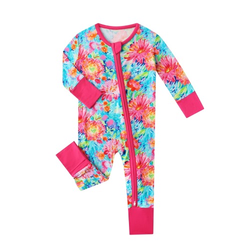 Posh TOT Coral Garden Bamboo Baby Convertible Zippy Romper  CINCO DE MAYO PROMO - FINAL SALE