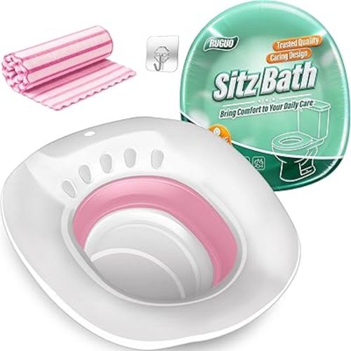 Sitz Bath for Toilet Seat - Yoni Steam Seat - Sitz Bath for Hemorrhoids and Postpartum Care - Portable Bidet BPA Free - Foldable Basin for Epsom Salt Soak - Pink