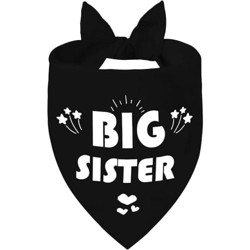 Big Sister Dog Bandana for Baby Announcement - Reversible Black Scarf for Large X-Large Dogs 18-23" Neck, Pregnancy Reveal Gift for Expecting Mom
