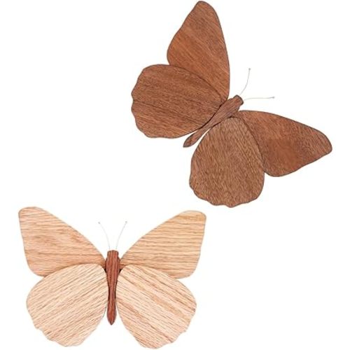 Telinego 2 Pack Handmade Wooden Butterfly Wall Art Hanging Decor Butterflies Wall Art Hanging Sculpture for Bedroom Bathroom Living Room Butterfly Home Decoration for Kids Baby Nursery Room Decor (Brown+Beige)
