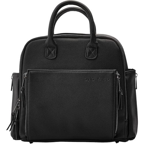 Ayla & Co Mini Bag, Transitional Minimal Diaper Bag, Vegan Leather, with Expandable Pockets, Built-In Wallet, Organizer