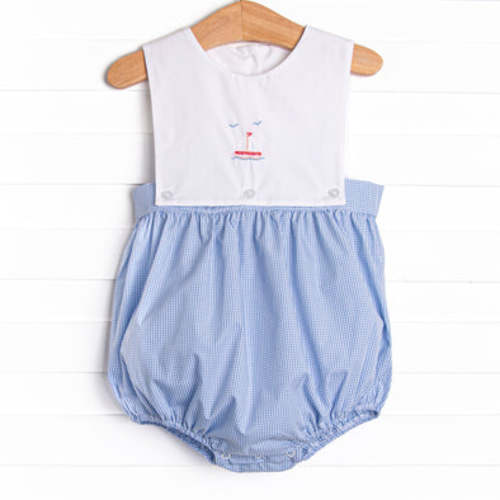 Summer at Sea Embroidered Sunsuit, Blue – Stitchy Fish