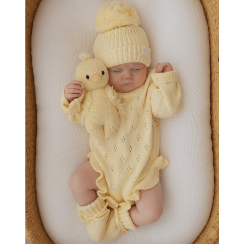 Frill Knit Pointelle Romper | Lemon – Little and Fern