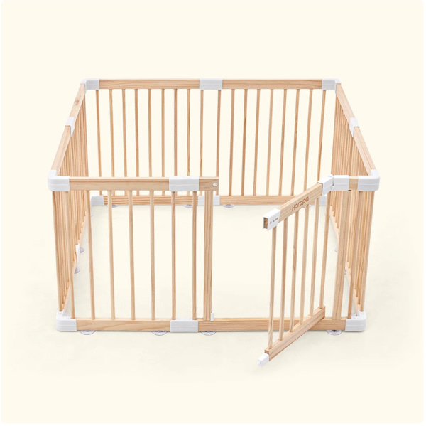 HARPPA Grovi Wooden Baby Gate Playpen | Non-Toxic Foldable DIY Adjustable Play Yard for Infants & Toddlers – Natural Finish Baby Fence for Small & Large Spaces