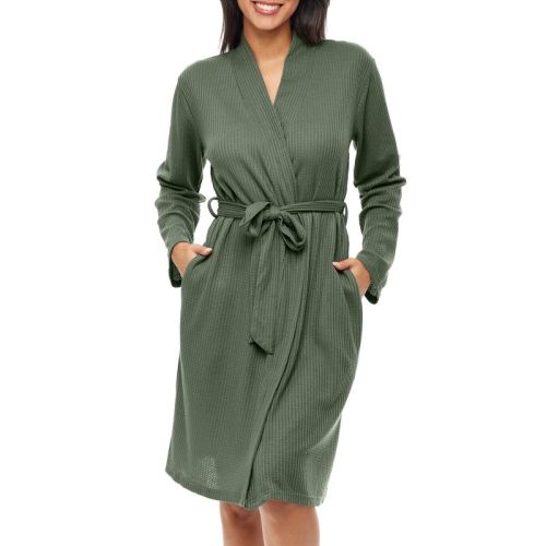 ADR Women's Soft Ribbed Waffle Knit Wrap Robe with Pockets, Lightweight Bathrobe