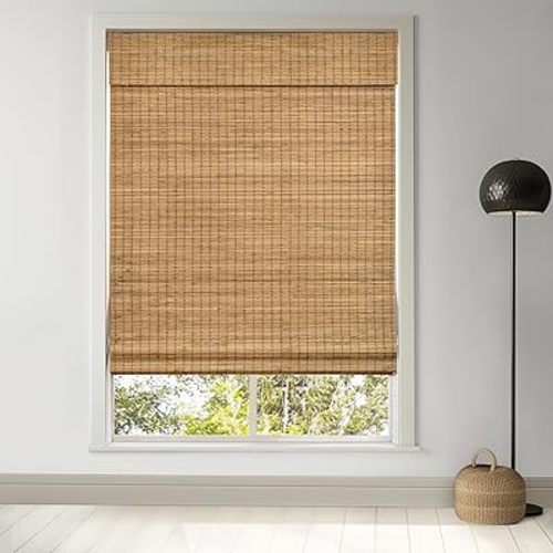 LazBlinds Cordless Bamboo Roman Shades, Privacy Blinds for Interior Windows, Room Darkening Roll Up Bamboo Blinds for Home & Patio, 46.5" W x 48" H, Eastfield Teak