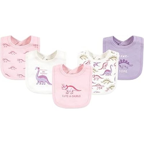 Touched by Nature Unisex Baby Organic Cotton Bibs, Retro Dino, One Size