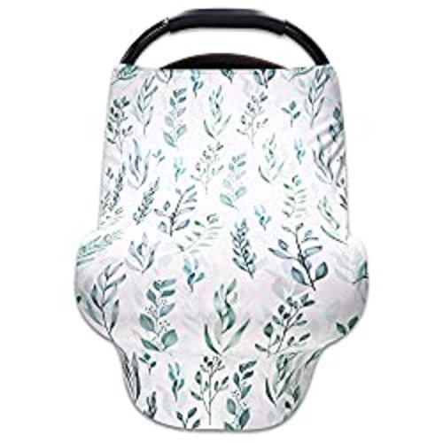 DILIMI Baby Car Seat Cover Green Leaf, Breastfeeding Cover Soft Breathable Infant Carseat Canopy Multifunctional Cover for Stroller/High Chair/Shopping Cart/Car Seat Canopies