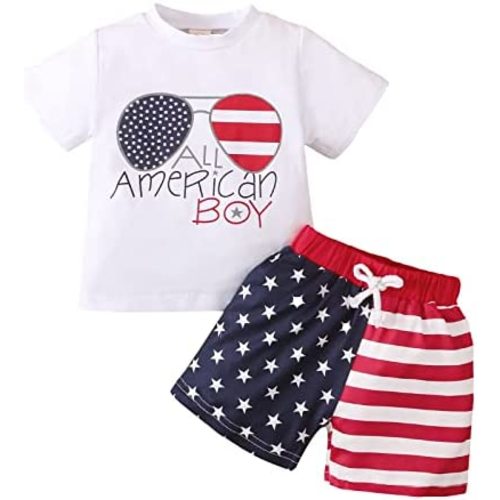 FYBITBO Baby Boy 4th of July Outfits Short Sleeve Tee Shirt and Casual Shorts 2Pcs Fourth of July Summer Outfit