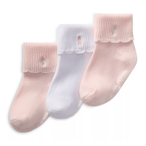 Girls' Scalloped Edge Turn Cuff Socks, Pack of 3 - Baby