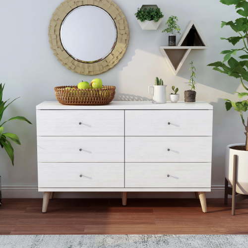 Massenburg III 6-Drawer Wood Dresser, White