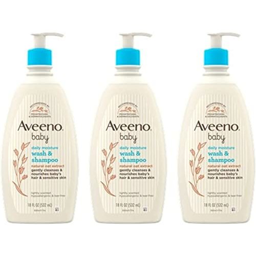 Aveeno Baby Gentle Bath Wash & Shampoo, Hypoallergenic, Tear-Free, 18 Fl Oz (Pack of 3)