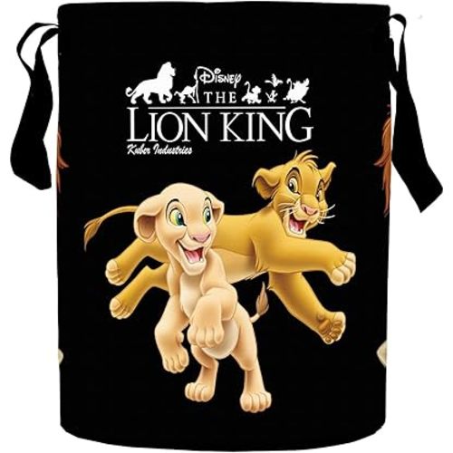 Disney Laundry Bag/Bin|Water Proof Canvas Material & 3D Disney The Lion King Print|Toy Storage & Cloth Organizer with Lid & Handles|Size 37 x 37 x 46 Cm, Capicity 45 L (Black)
