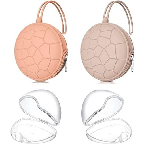 Smlpuame 4 Pack Pacifier Holder Case Set,2 Silicone Portable Pacifier Cover Pouch Bag for Diaper Bags Baby Carriage with 2 Transparent Pacifier Storage Container Box,Easy to Clean(Muted Red+Blush)